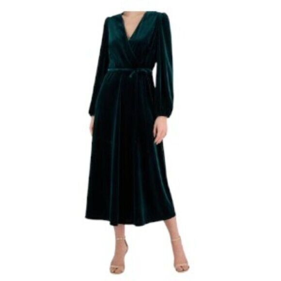 INC International Concepts Faux-Wrap Velour Dress Pine Green Large NWT - Picture 1 of 2